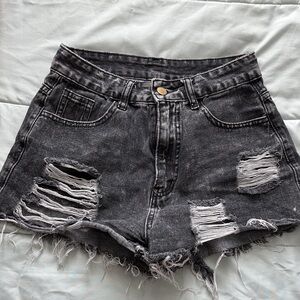 Distressed Black Denim Shorts